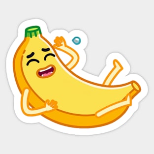 Banana is laughing and falling down Sticker